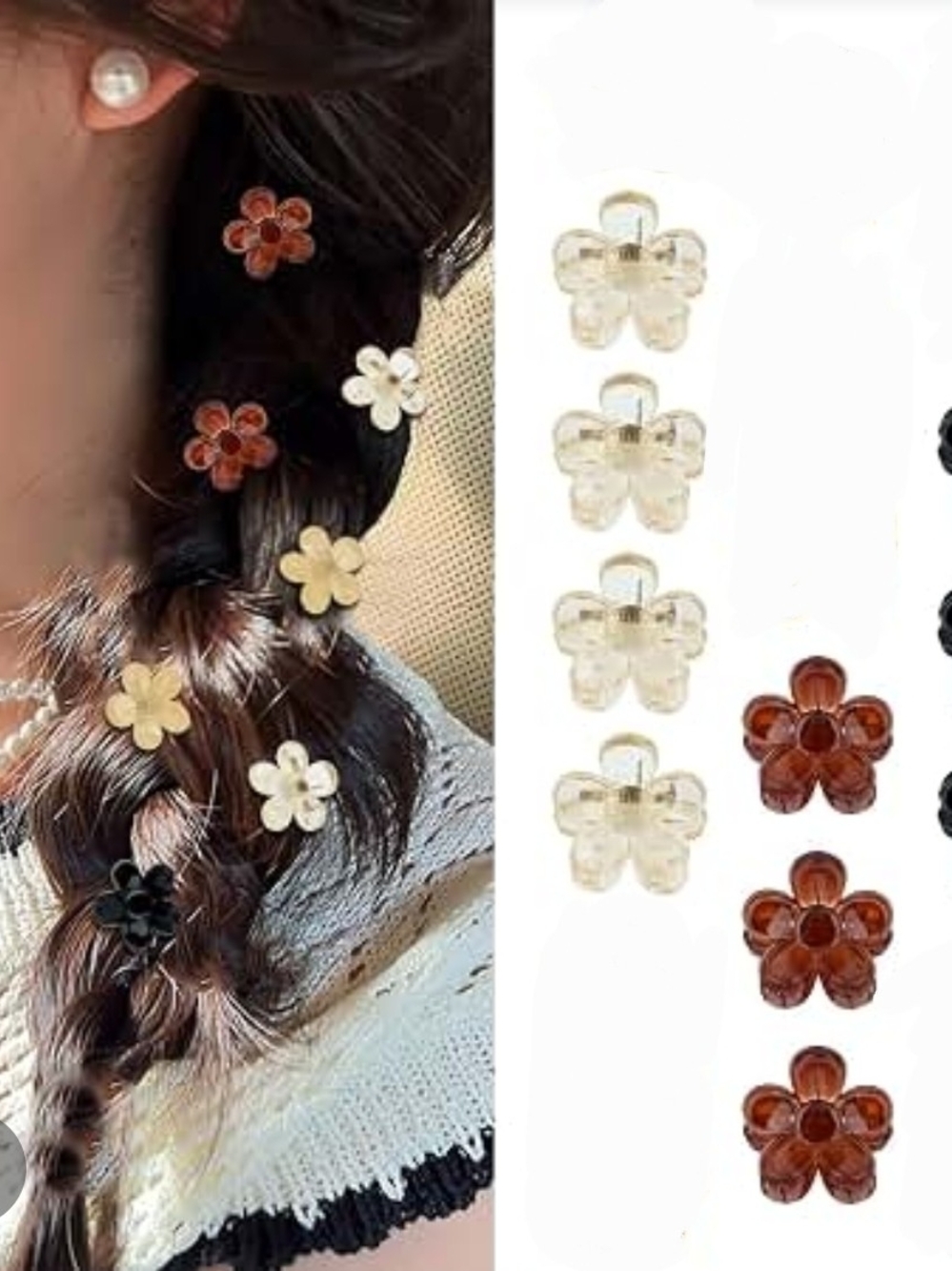 Floral Mini Hair Claw Clip Set - 10 Pack (Brown, Cream, Black)